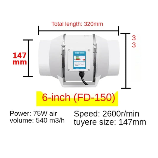 4/5/6 inch Exhaust Fan Home Silent Inline Pipe Duct Fan Bathroom 220V